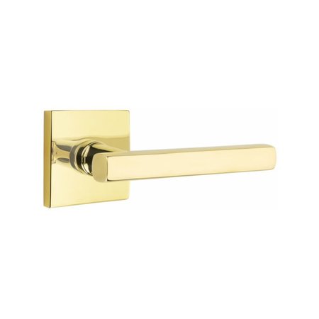 EMTEK Freestone Lever Dummy Pair with Square Rose for 1-1/4 in to 2 in Door Unlacquered Brass Finish 5050FRLUS3NL